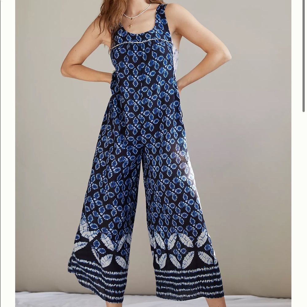 Anthropologie Indigo Printed Wide Leg Jumpsuit NWT Size XS Extra Small